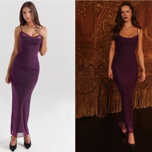 HOUSE OF CB 'Nalini' Grape Mesh Corset Maxi Dress NWOT
